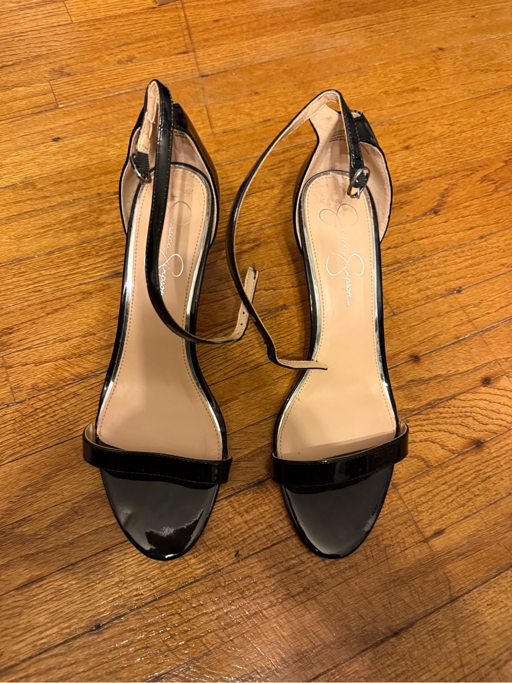 Jessica Simpson Black Patent Open-Toe Ankle-Strap Heels